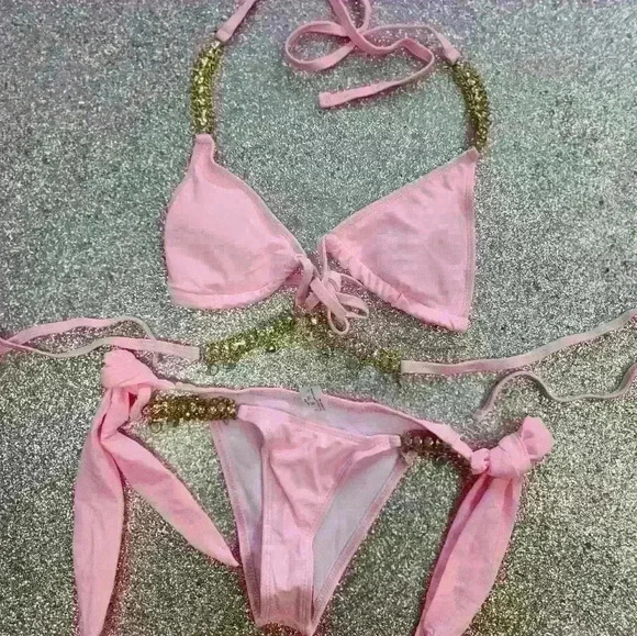 Ellolace Diamond Bikini Crystal Swimwear Metal  Chain Women's Swimsuit - Picture 4 of 7